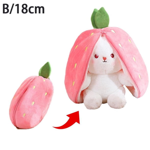 Lindo muñeco de peluche de conejo de fresa transformado, conejo de zanahoria, muñeco de fruta pequeño, conejito