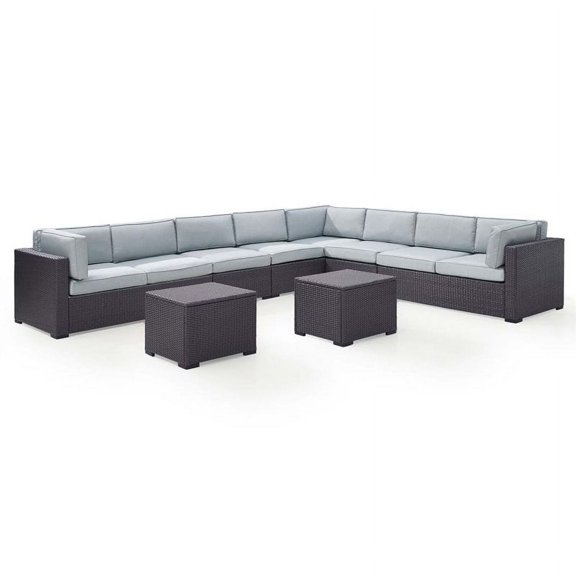 Afuera Living Transitional 7 Piece Wicker Patio Sectional Set in Brown and Mist