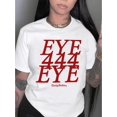thumbnail image 1 of Eye 4 Eye Graphic Print T-Shirt for Women, Casual Crew Neck Short Sleeve Tee, Polyester and Spandex Blend, Medium Stretch Knit Fabric, Fashionable All-Season Top, 1 of 6