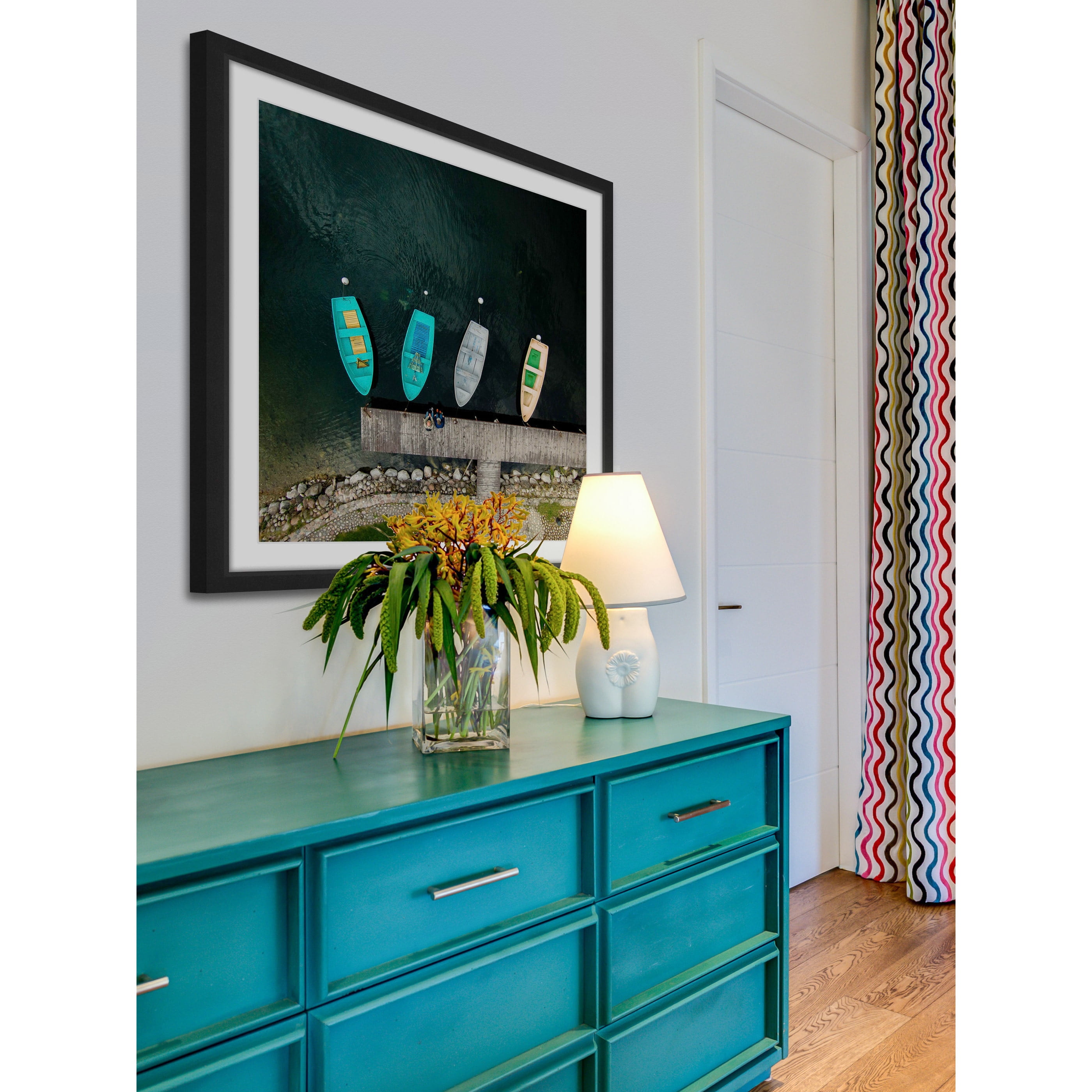 MARMONT HILL  - 'Four Boats' by Karolis Janulis Framed Painting Print - Multi-Color 24 x 24