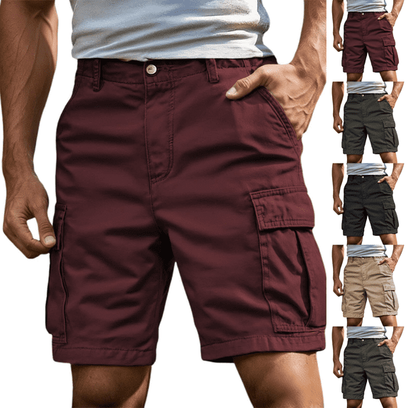 Cargo Shorts for Men Summer Workout Hiking Shorts Elastic Baggy Golf Fishing Casual Outdoor Work Short Wine 5XL