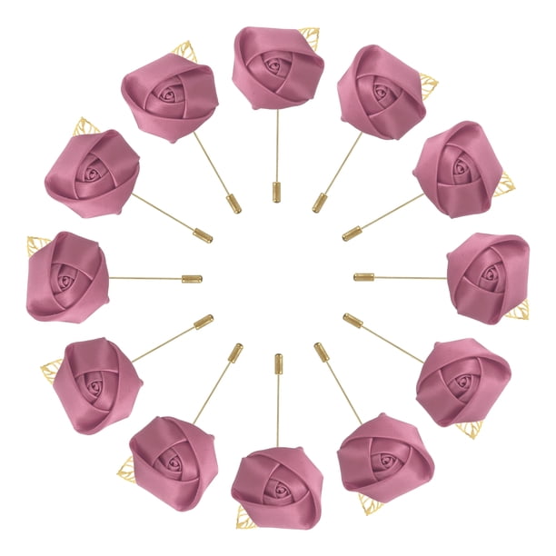 12 Pcs Ramilletes de Rosa con Alfileres para Hombres Ceremonia de Boda Aniversario Cena Formal Fiesta Rojo Frijol