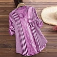 thumbnail image 2 of BangWanChi Long Sleeve Shirts for Women Women's Long Sleeved Striped Printed V-neck Loose T-shirt Top, 2 of 6