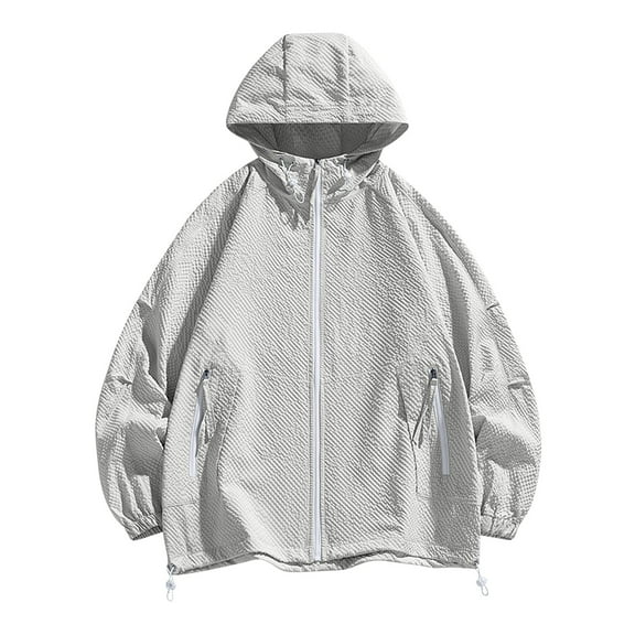 Men’s UPF 50  Full-Zip Sun Protection Hoodie Jacket – Lightweight Cooling Rash Guard with Grid Embossing for Hiking, Fishing & Outdoor Adventures