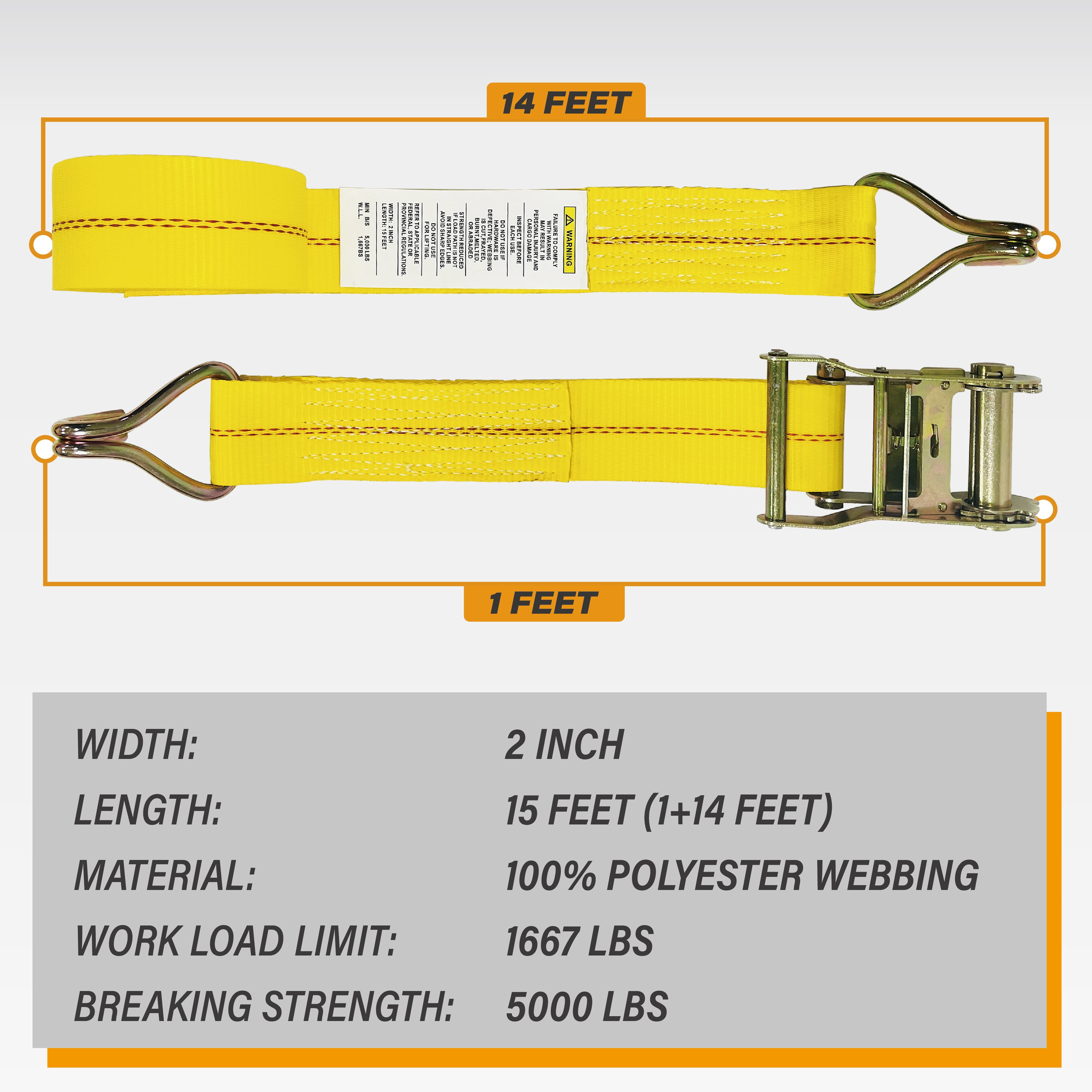 2 Pack Ratchet Straps 2" x 15' x 5000lbs Cargo Tie Down Straps with J Hooks for Trucks and Trailers by KODIAK STRAPS [Short Handle]