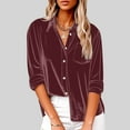 thumbnail image 5 of Velvet Shirt Women Button up Dressy Tops Work Casual Lapel Collar Elegant Blouses Loose Fitted Long Sleeve Comfy Tshirts with Pocket Trendy Outfits, 5 of 6