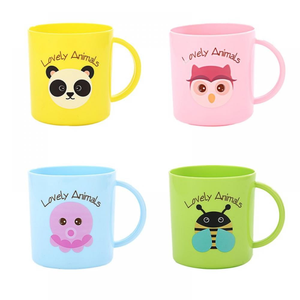 Childrens Kids Smiley Plastic Mugs Cups With Handle Set of 4 Multicolour Plastic 