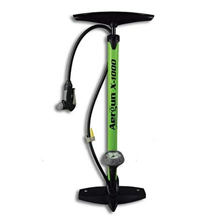 AerGun X-1000 Bike Pump – Unique AerTight Pump Head for Easiest use with Both Presta and Schrader Bicycle Pump Valves – Pressure Gauge – 160 PSI