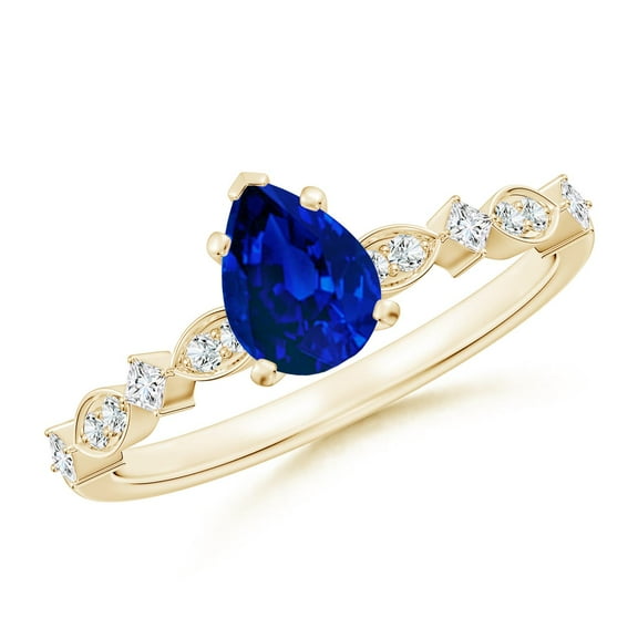 ANGARA Pear Lab Grown Blue Sapphire Engagement Ring for Women in 14K Yellow Gold (Size-7x5mm) | September Birthstone, Anniversary, Jewelry Gift for Women | Lab-Grown Blue Sapphire Ring