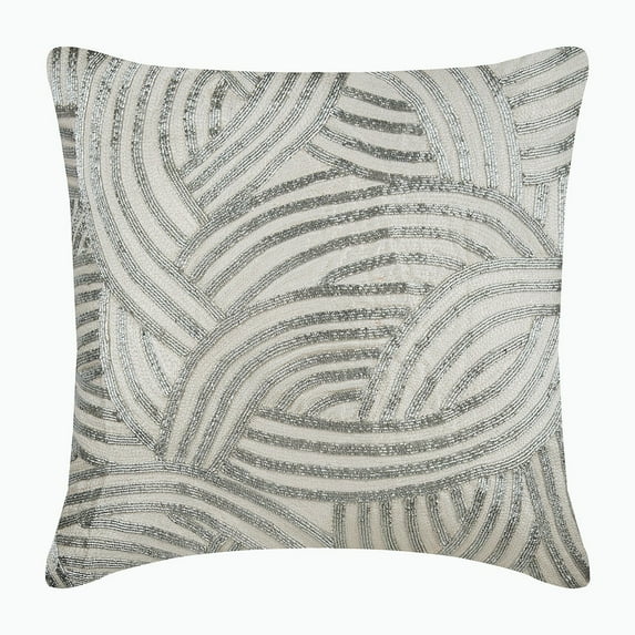 Euro Sham Pillow Covers, Ivory Euro Size Pillowcases 26x26 inch (65x65 cm), Linen Euro Size Pillow Covers, Abstract, Striped, Modern Euro Pillow Covers - Silver Chains