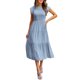 thumbnail image 1 of Vestido midi informal de verano con mangas acampanadas y fruncido para mujer - Cuello redondo, cintura elástica, falda escalonada - S-XL, 1 of 8