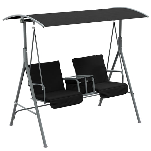 Outsunny 2-Seat Patio Swing Chair with Adjustable Canopy, Centre Table