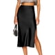 thumbnail image 2 of Falda midi de satén con abertura y cintura alta para mujer - Cintura elástica, color liso - S-XL, 2 of 6