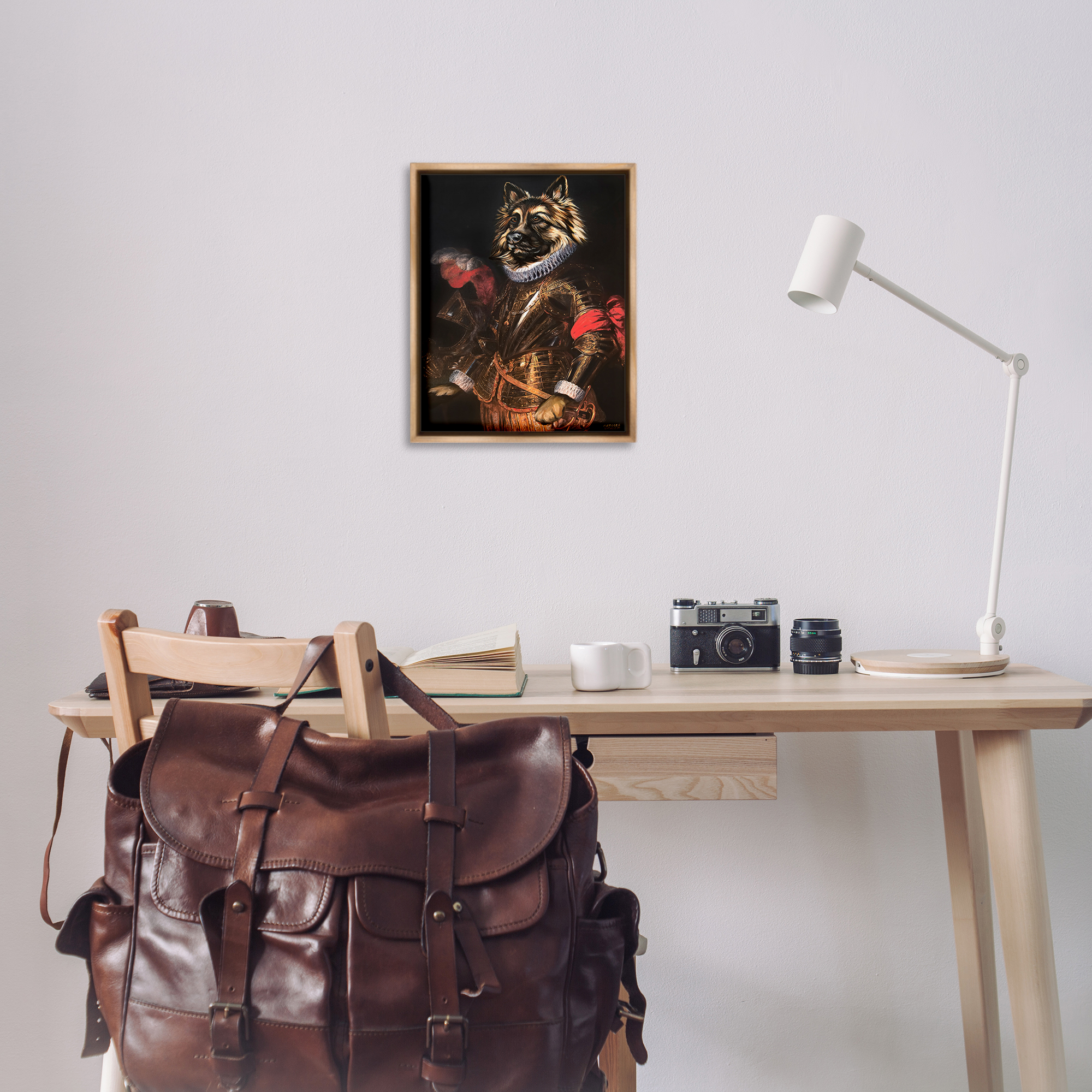 Stupell Industries Renaissance Dog Portrait History & Language Painting Brown Floater Framed Canvas Art Print Wall Art, 17 x 21