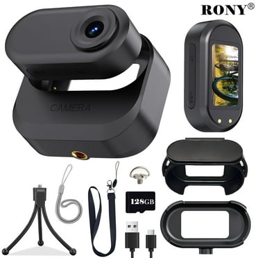 RONY 128GB 1080P Thumb Action Sports Camera, Mini Body Camera with Spring Clip, Hands-Free POV Recording Helmet Camera for Cycling, Motorcycle, Skiing (Black)