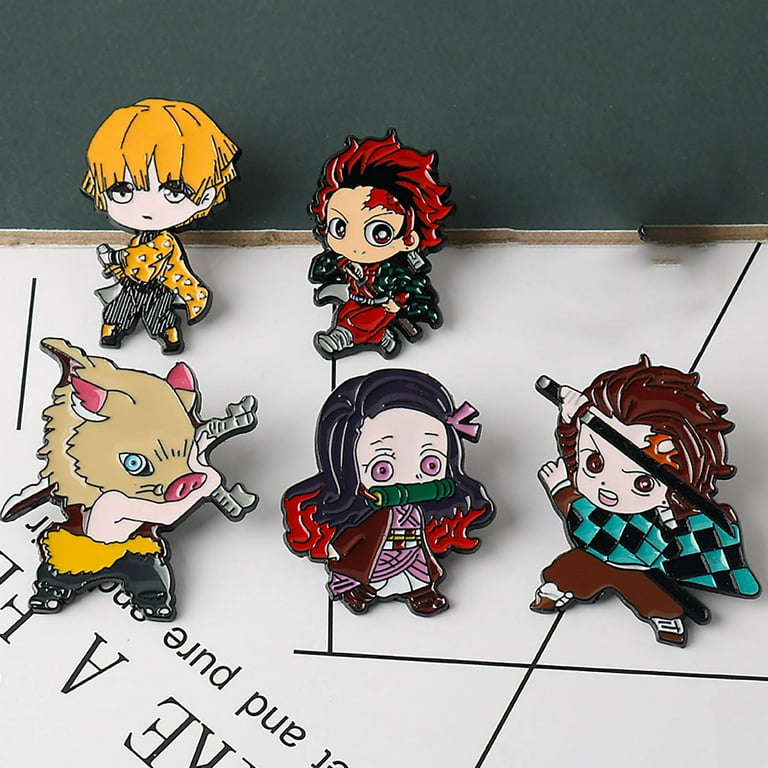 Zilefsilk 4pcs Cute Enamel Pins Set Anime Demon Slayer Figure for Backpack Jackets Hat Metal Lapel Badges Pins Characters Cosplay Aesthetic Brooch for