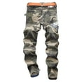 thumbnail image 5 of Luwomo Jeans for Mens Ripped Trend Colour Camo Print Slim Fit Style Long Straight Leg High Waist Trousers with Pockets Denim Pants Blue,28, 5 of 9