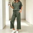 thumbnail image 3 of Bosfbaoi Two Piece Sets for Women Short Sleeve Crew Neck T‑Shirt High Waist Drawstring Wide Leg Pants Casual Loungewear Sets, 3 of 9