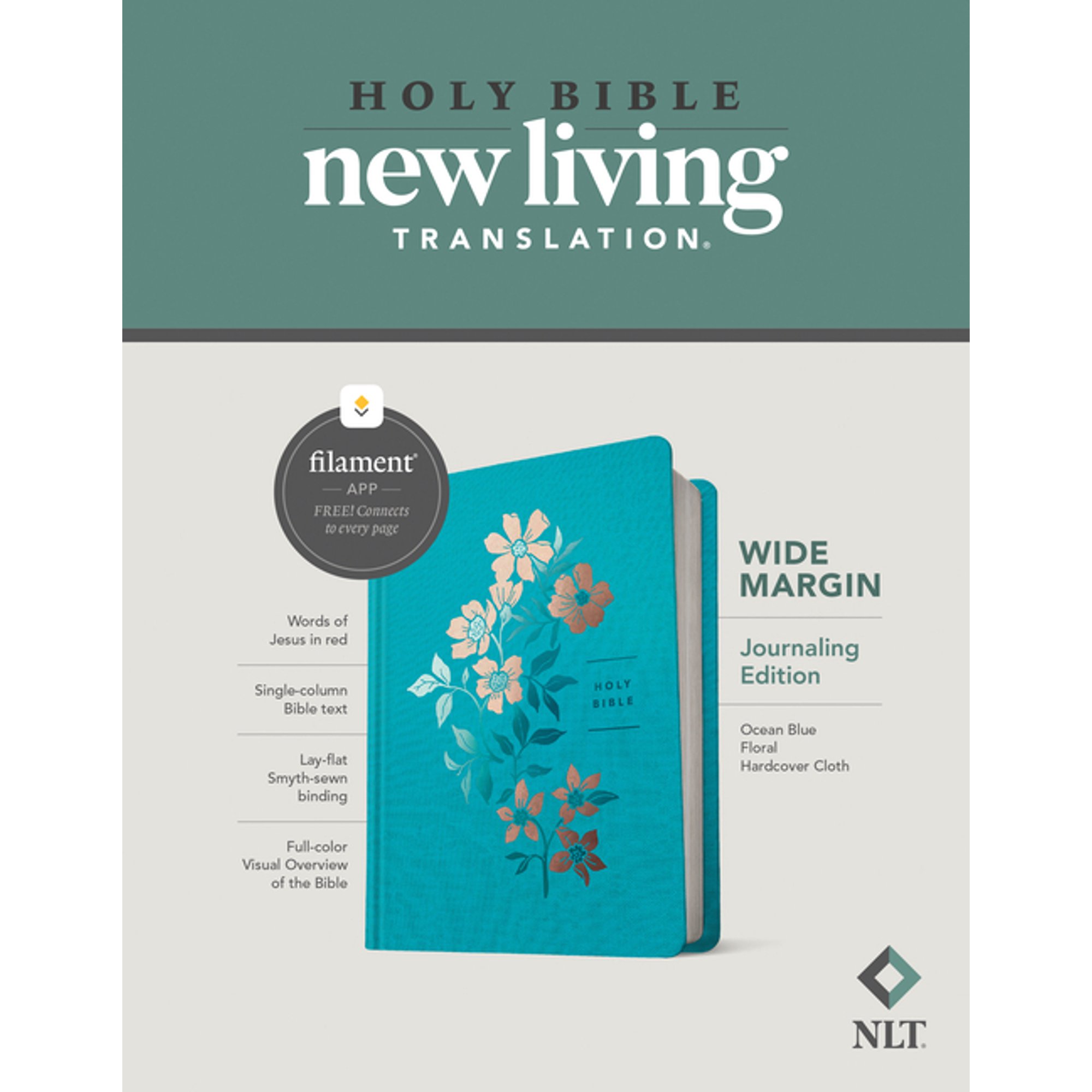 NLT Wide Margin Bible, Filament Enabled (Hardcover Cloth, Ocean Blue Floral, Red Letter), (Hardcover)