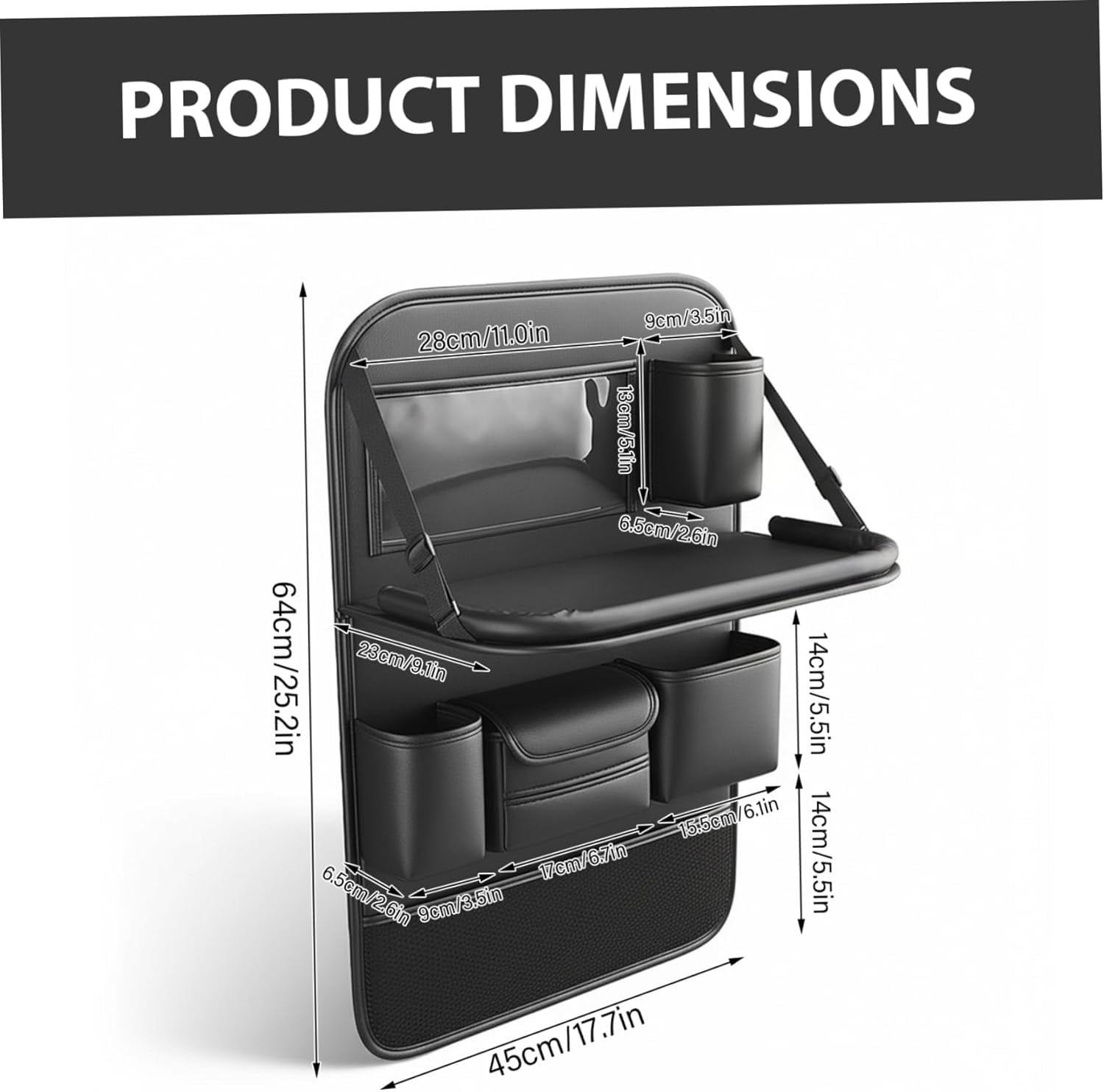 Car Seat Organizer for Backseat - Leather Seat Back Protector with Foldable Tray, Tablet Holder & Kick Mats, Multi-Function Travel Storage Organizer for Kids, Family, SUVs, Trucks and Minivans P