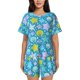 thumbnail image 1 of Balery Starfish Conjunto de Pijama para Mujer con Estampado, Dos Piezas de Manga Corta y Shorts, Ropa de Dormir Suave con Cuello Redondo y Bolsillos-Medium, 1 of 6