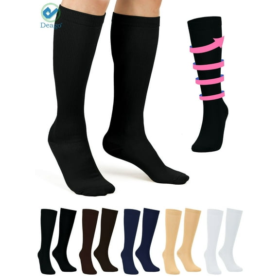 Deago 4 Pairs Knee High Graduated Compression Socks for Women & Men 15-20mmHg-Best Medical,Running,Nursing,Hiking,Recovery & Basketball Socks (S/M)
