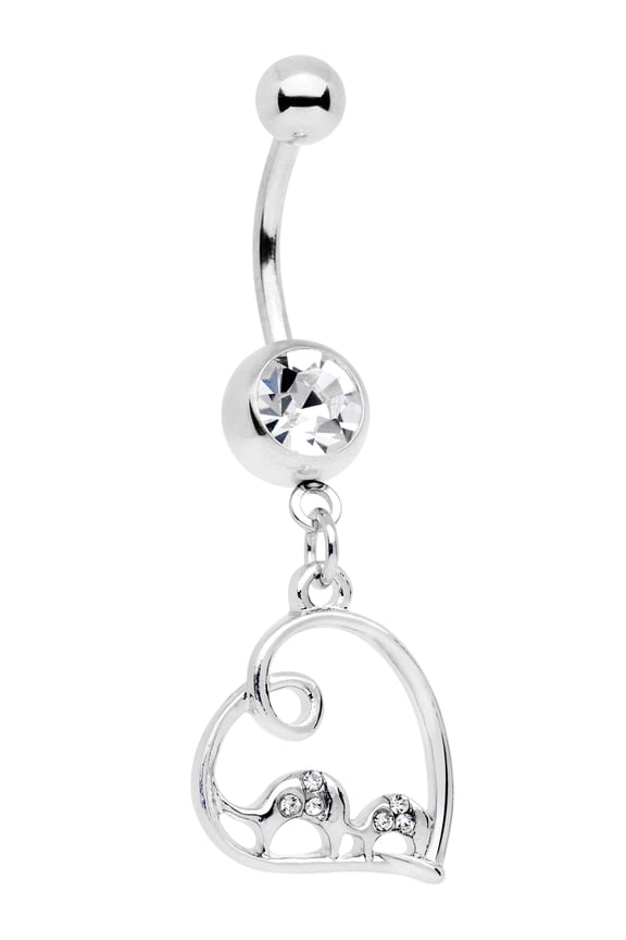 14G 316L Steel Navel Ring Piercing Clear Heart Elephant Belly Button Ring 7/16" 11mm