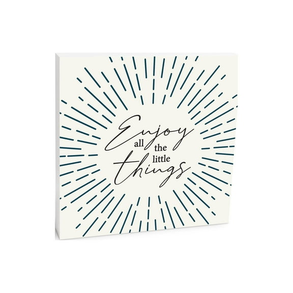 Enjoy Little Things Blue Sunburst 10 x 10 Wood Tabletop Sign Plaque