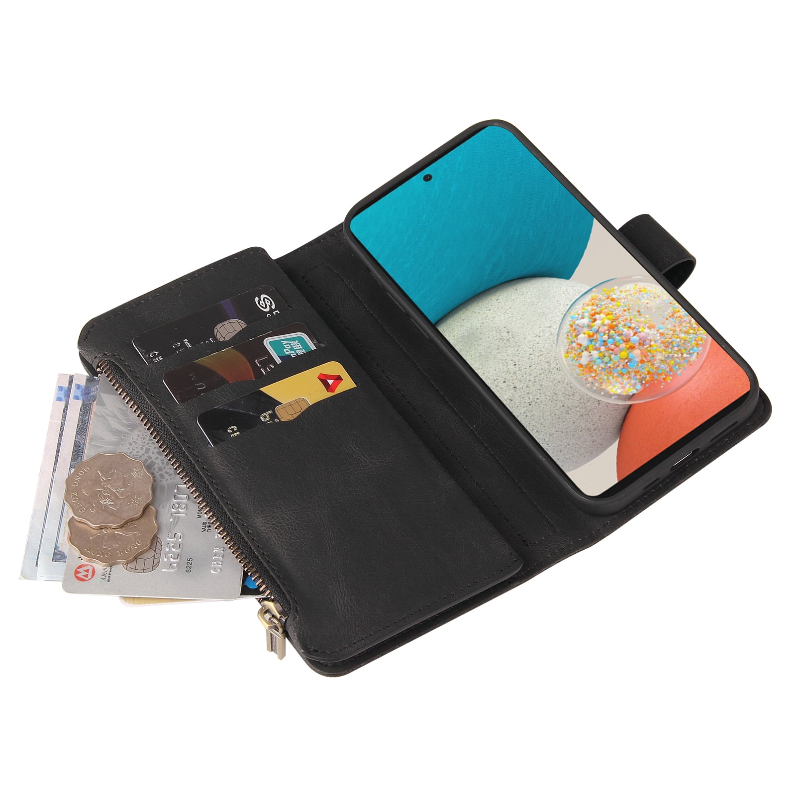 Phone Case for Samsung Galaxy A53 5G, Galaxy A53 5G Wallet Case, Luxury Folio Flip Leather Cover [Zipper Pocket] [Wrist Strap] [Kickstand] for Samsung Galaxy A53 5G 6.5 inch,Black