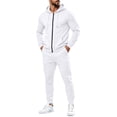 thumbnail image 3 of WIZUTIZ Men's Casual Set Solid Color Long Sleeve Pullover Hoodie Top Elastic Waist Drawstring Zipper Pocket Pants Two-Piece Outfit Polyester Breathable for Home Daily All-Season Wear, 3 of 4