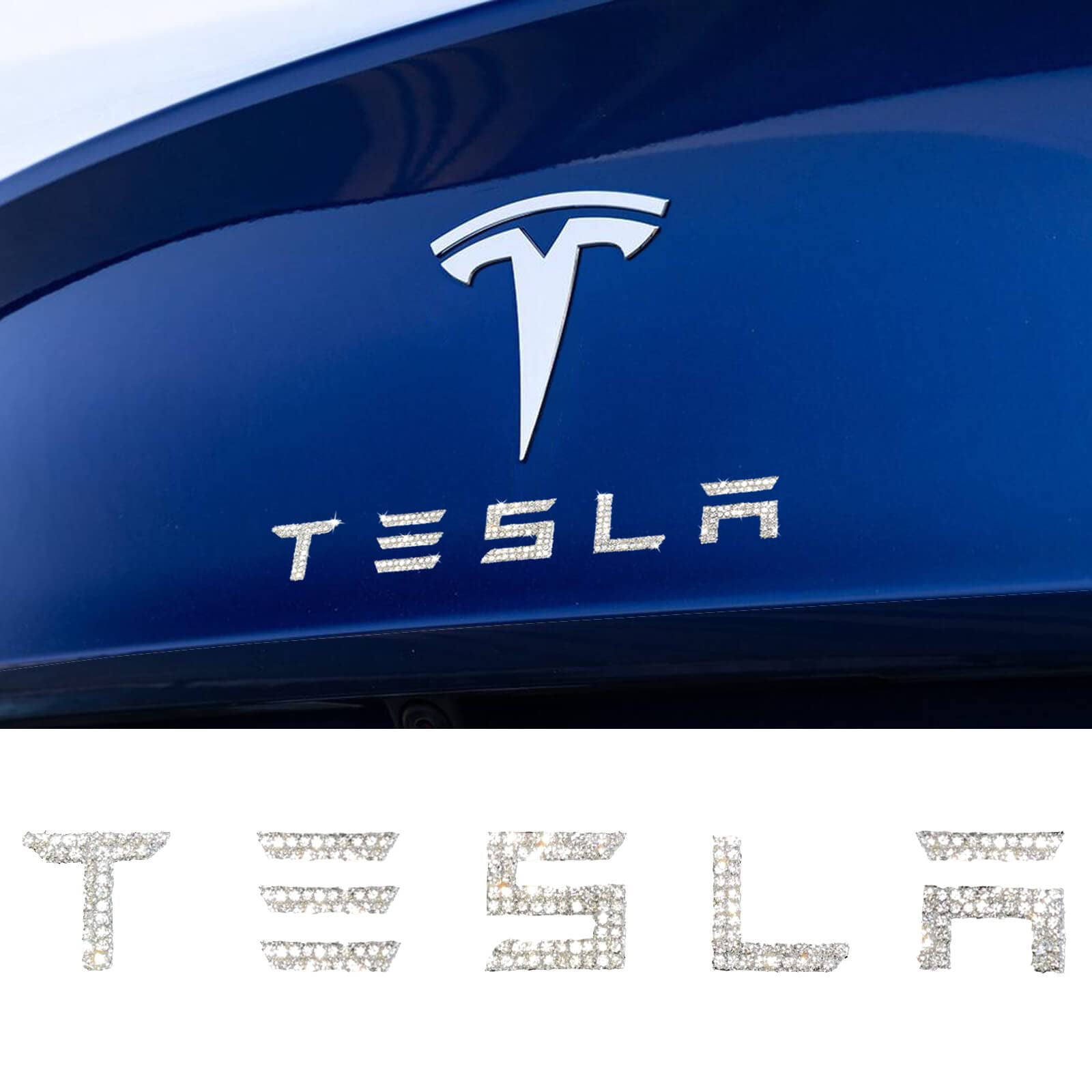 Yeapop Bling Rhinestone Emblems Letters for Tesla Model 3 Y S X and