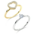 thumbnail image 3 of Gem Stone King 18K Two-Tone Plated Sterling Silver Ring Set with Moissanite | 0.47 Cttw | Gemstone Birthstone | Wedding Engagement Anniversary Promise Ring for Women | Size 9, 3 of 5