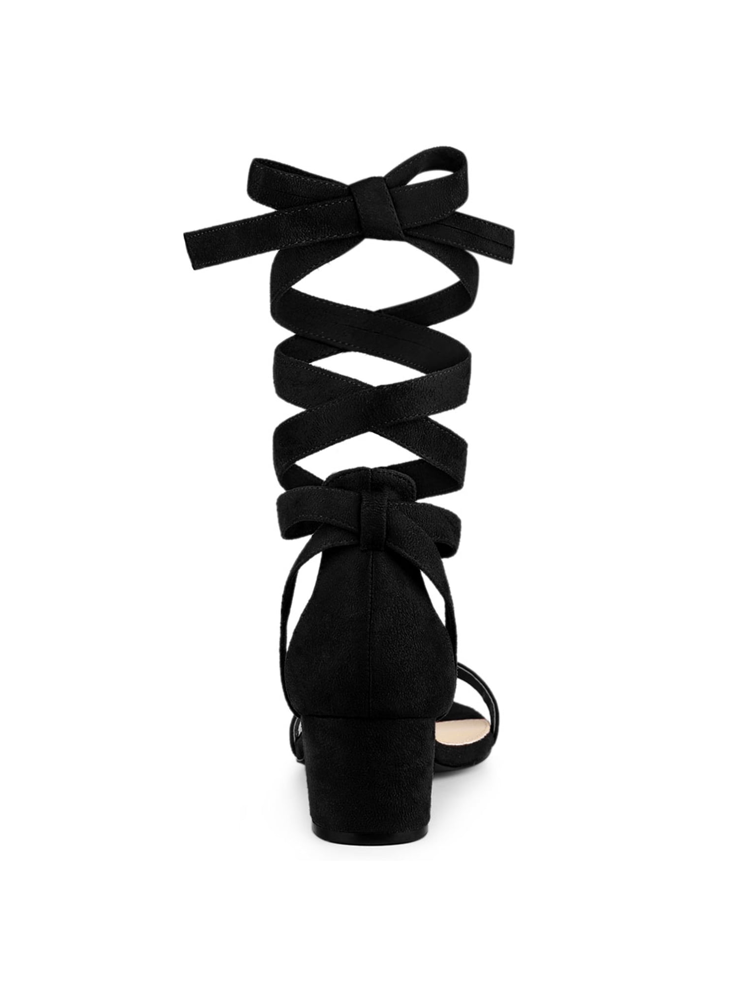 DARING DIVA Women's Open Toe Block Heel Lace Up Heels Sandals Black 9.5