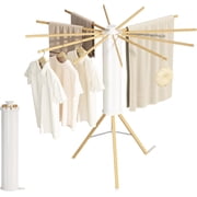 Tripod Clothes Drying Rack, Portable and Foldable Space Saving Drying Rack,12 Expandable Rods,Wooden, Collapsible Drying Rack for Camping, Balcony, Bedroom and Laundry Room