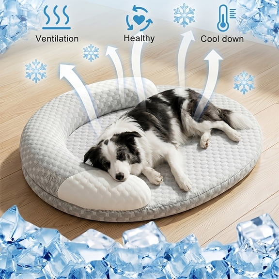 Pet Cooling Mat for Dogs and Cats, Ice Silk Polyester Low Pillow Bolster Cooling Mat for Dogs for Summer Heat Relief, 5-Layer Breathable Non-Slip Sleeping Mat Dog Bed (Gray)