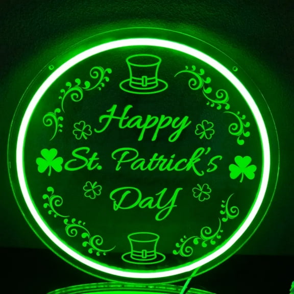 UPONRAY Happy St. Patrick's Day Neon Signs, 12.5"*12.5" Dimmable & USB-Powered LED Neon Light, Stylish Wall Decor for St. Patrick's Day Party, Home, Shop, Restaurant, Bar