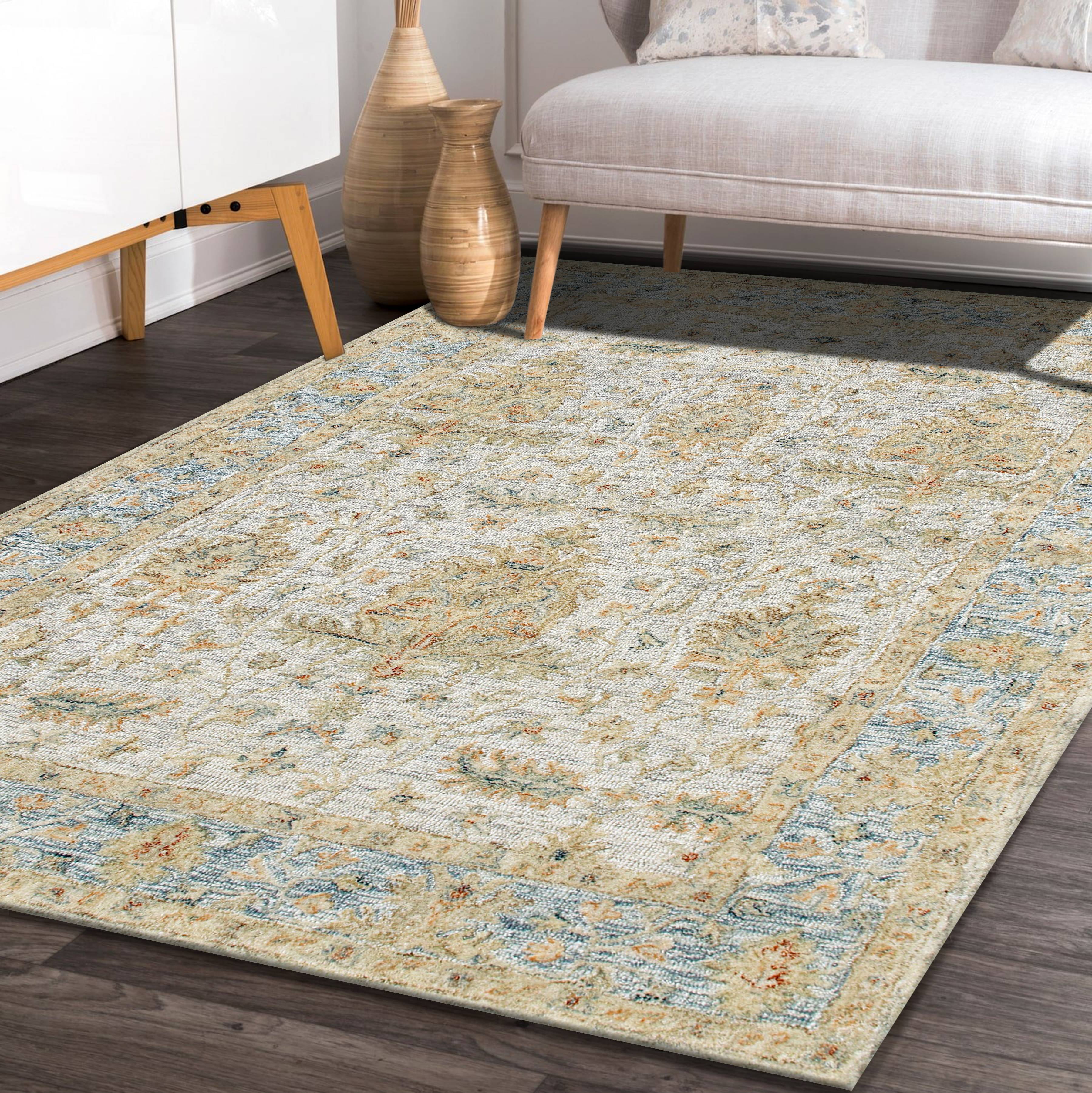 Harlow Hill 2' x 3' Blue/Taupe Floral Traditional Wool Indoor Area Rug