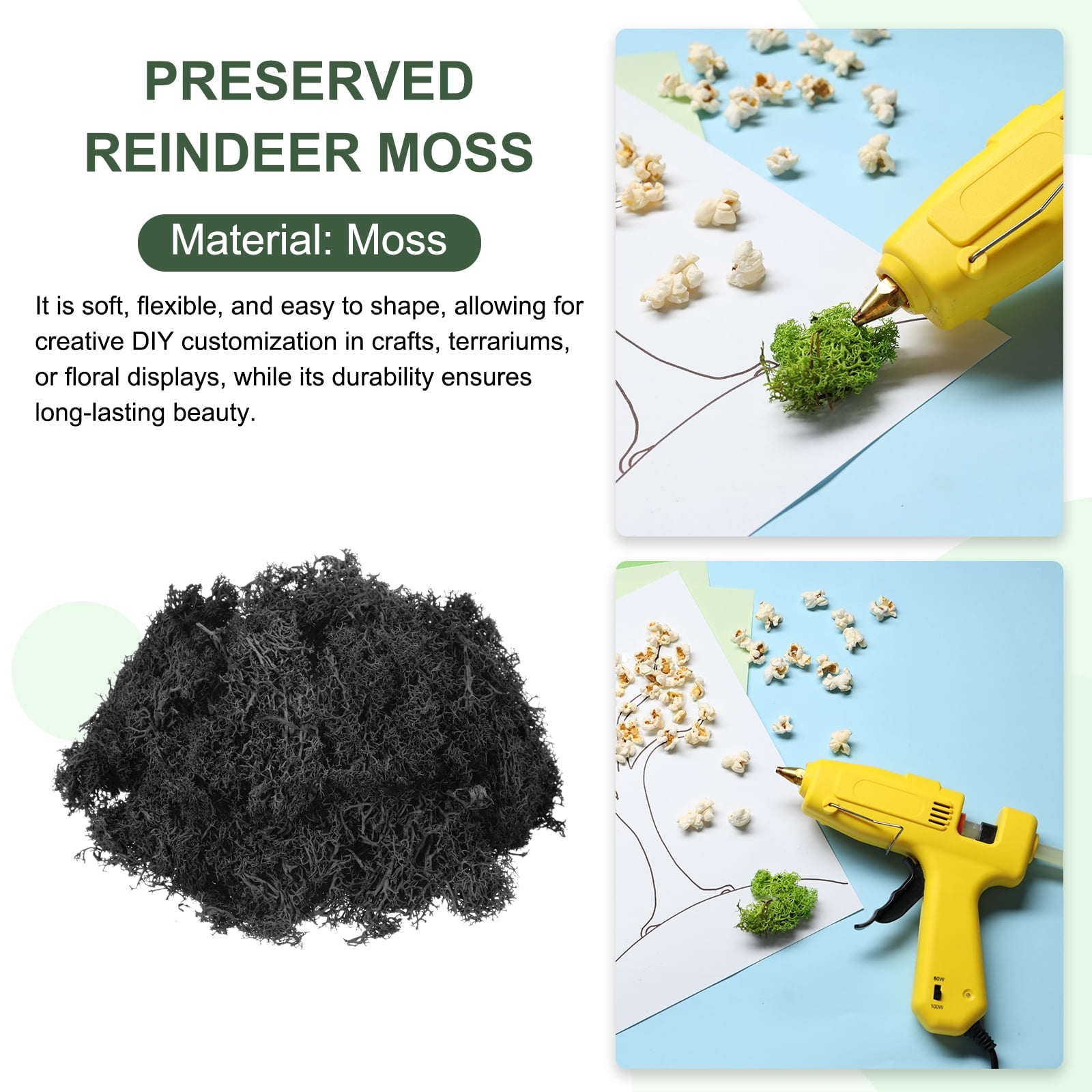 Uxcell 7.8oz Preserved Reindeer Moss Black Decorative Artificial Fake Moss