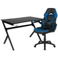 thumbnail image 2 of BizChair Black Gaming Desk and Blue and Black Racing Chair Set with Cup Holder, Headphone Hook & 2 Wire Management Holes, 2 of 13