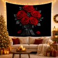 thumbnail image 3 of Red Rose Bouquet on Black Background, Romantic Gothic Style for Flower Lovers, Floral Wall Art, Valentine's Day Gift, Tapestry Wall Hanging for Bedroom, Living Room and Dorm, 3 of 7