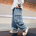 thumbnail image 2 of Cdudpw Boys Baggy Jeans, Y2K Pants with Cartoon Embroidery - Fashion Loose Fit Casual Pants with Pockets for Kids., 2 of 9