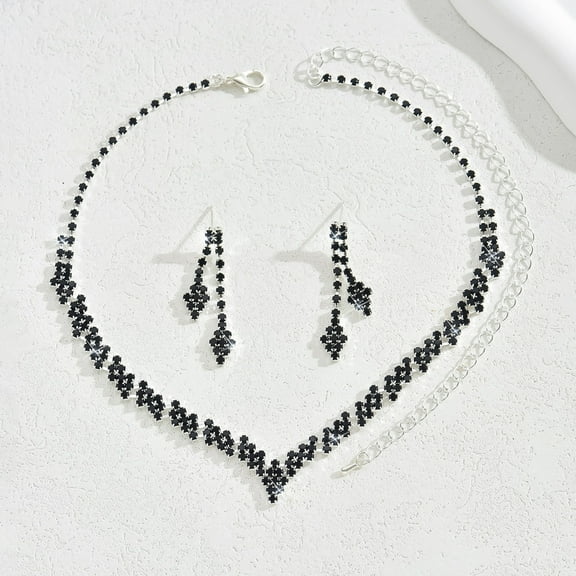 Faty-T Bridal Jewelry Set Rhinestones Bride Wedding Necklace Earring Sets Prom Costume Necklaces for Women