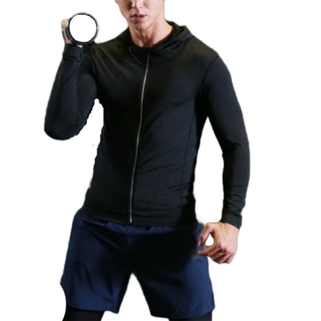 Veste Zippée de Mise en Forme pour Homme, Coupe Ajustée, Extensible, Unie, à Capuche, Manches Longues, Sport Décontracté