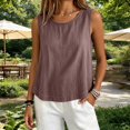thumbnail image 4 of Womens Summer Tops Casual Linen Cotton Sleeveless Round Neck Curved Breathable Tank Tops for Women Coffee, 4 of 4