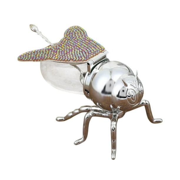 Tarro de miel de abeja, azucarero con cuchara, moderno tarro de miel de abeja multifuncional para Café Plata