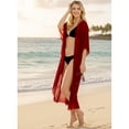 thumbnail image 3 of LA LEELA Women's Chiffon Summer Beach Open Front Holiday Kimono Beachwear Duster Cardigans 3X-4X Maroon, Plain, 3 of 5