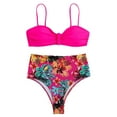 thumbnail image 2 of Fairnull 2Pcs/Set Pleated Bandeau Adjustable Straps Bikini Set Solid Color Bra High Waist Floral Briefs Swimwear Beachwear, 2 of 8