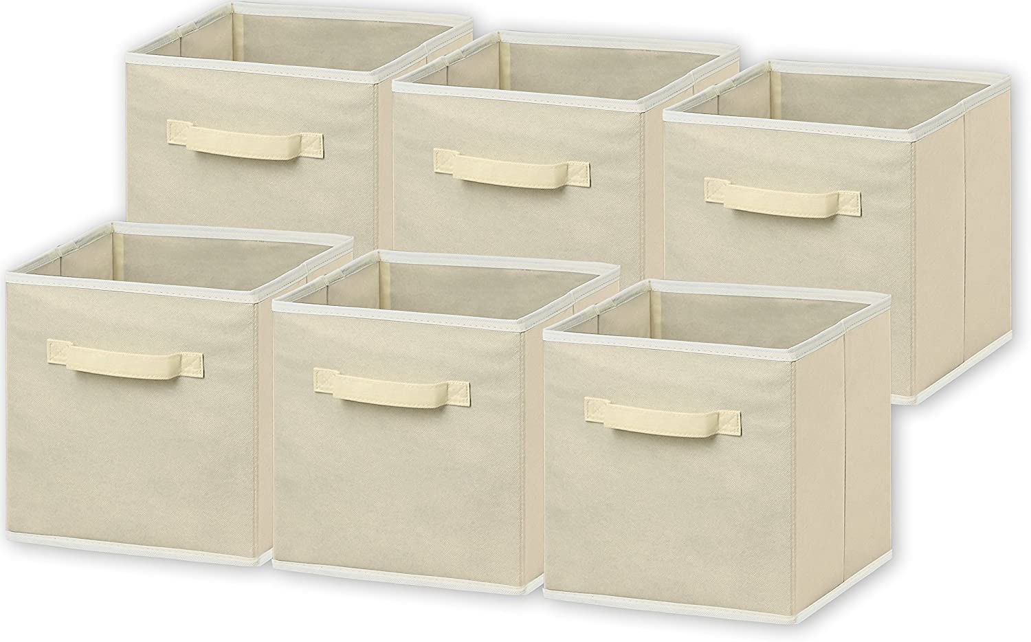 Foldable Cloth Storage Cube Basket Bins Organizer, Beige(6 Pack