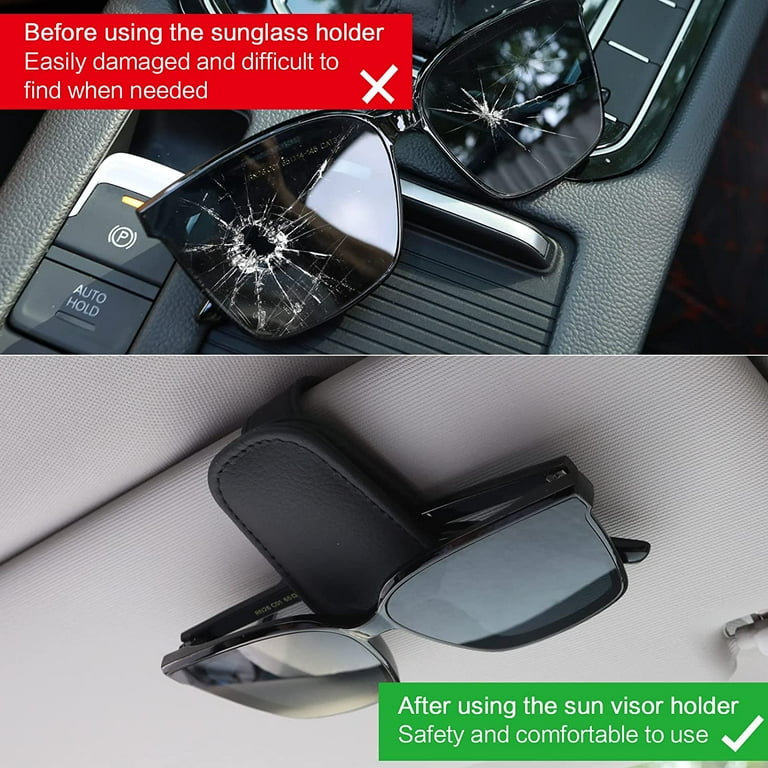 Sunglasses Holder for Car Sun Visor, Magnetic Leather Eyeglass Hanger Clip  for Car Sun Visor Universal Car Visor Accessories Magnetic Glasses Mount