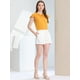 thumbnail image 2 of Blusa de Trabajo de Algodón de Cuello de Corbata de Volante Delantero con Botón de Manga Flutter para Mujer Amarillo XL Allegra K, 2 of 6